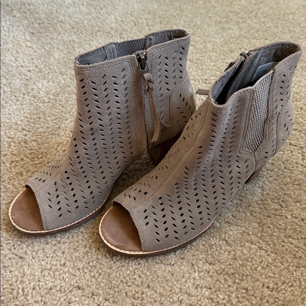 TOMS Taupe Peep-Toe Ankle Booties